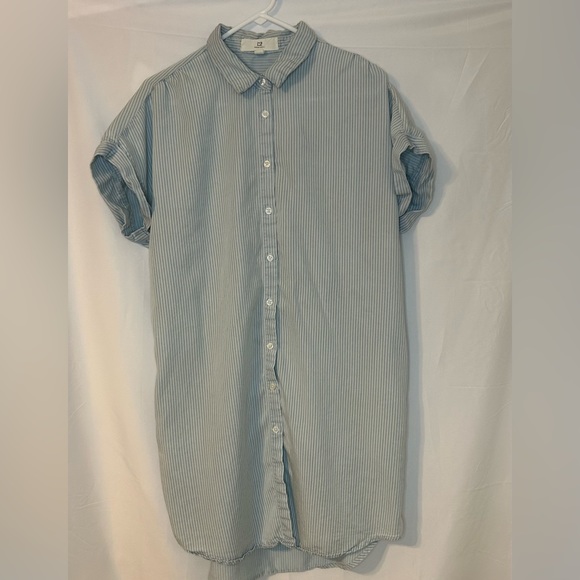 Thread + Supply long shirt short Sleeve button Down‎ striped Large Pocket Tencel - Picture 1 of 10